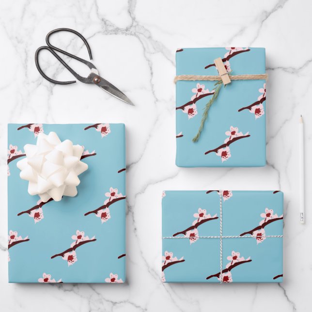 Cherry Blossom, Sakura, rosa Blumenmuster Geschenkpapier Set (Vorderseite)