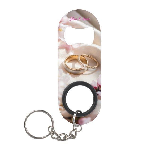 Cherry Blossom, Sakura und Hochzeitsringe Mini Flaschenöffner (Vorderseite)