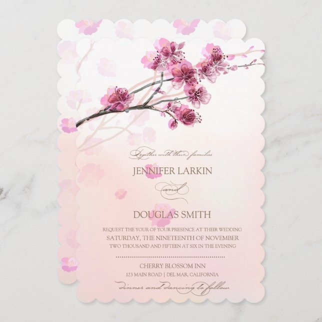 Cherry Blossom/Sakura Wedding Invitations (Devant / Derrière)