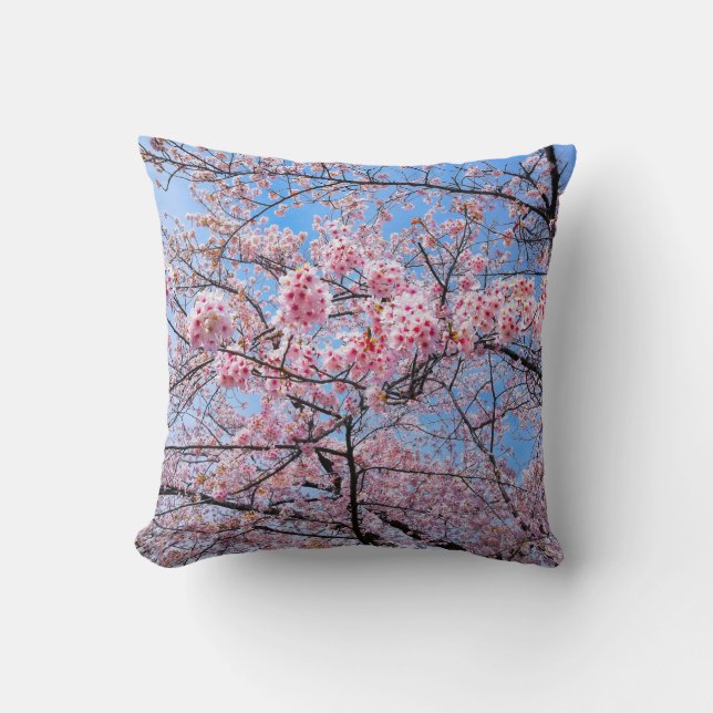 Cherry Blossom Sakuras Oriental Floral Natural Kissen (Vorderseite)