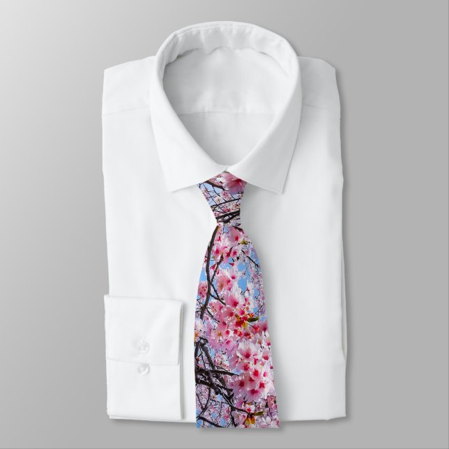 Cherry Blossom Sakuras Oriental Floral Natural Krawatte (Gebunden)