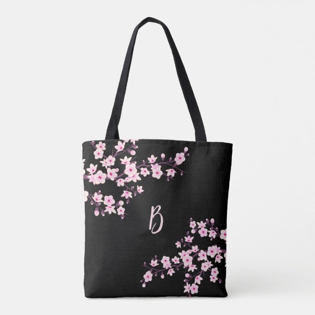 Cherry Blossom | Schwarz, blau, blau Tasche (Rückseite)