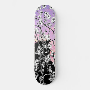 Cherry Blossom Schwarze Katze Floral Sonnenunterga Skateboard