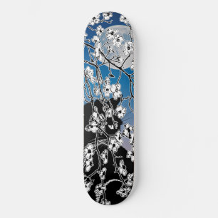 Cherry Blossom Schwarze Katze Vollmond Nacht Skateboard
