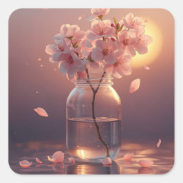 Cherry Blossom Serenity – Elegant Sakura Branch in Quadratischer Aufkleber