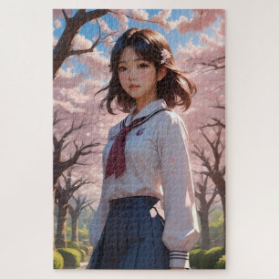 "Cherry Blossom Serenity - Spring Girl Puzzle"