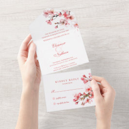 Cherry Blossom Serenity Spring Wedding All In One Einladung