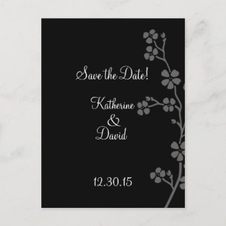 Cherry Blossom Silver/Black Save the Date Postcard Ankündigungspostkarte