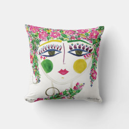 Cherry Blossom - Sinti und Roma Garden Girl Cotton Kissen