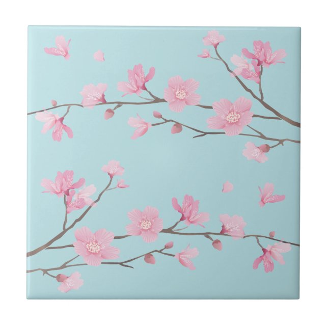 Cherry Blossom - Sky Blue Fliese (Vorderseite)