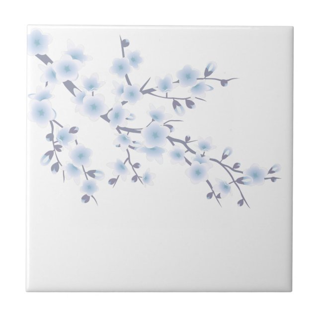 Cherry Blossom Sky Blue Floral Fliese (Vorderseite)