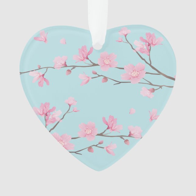 Cherry Blossom - Sky Blue - GLÜCKLICHES JAHR Ornament (Vorderseite)