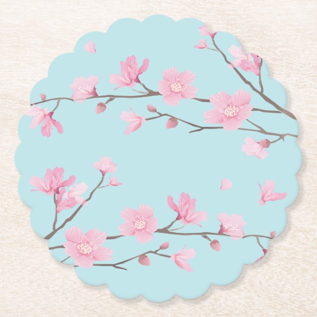 Cherry Blossom - Sky Blue Untersetzer (Vorderseite)