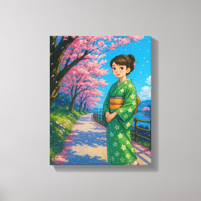 Cherry Blossom Spaziergang - Kimono Leinwanddruck (Vorderseite)