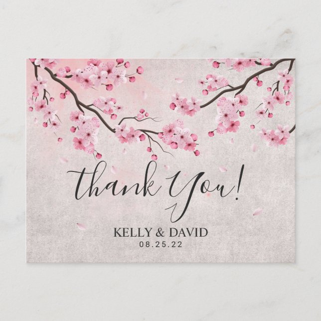 Cherry Blossom Spring Floral Wedding Vielen Dank Postkarte (Vorderseite)