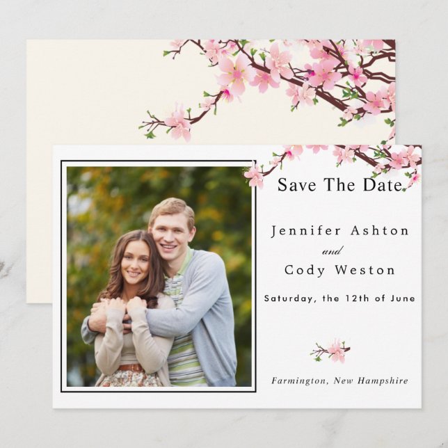 Cherry Blossom Spring Wedding Save the Date FOTO (Vorne/Hinten)