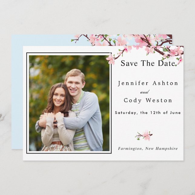Cherry Blossom Spring Wedding Save the Date FOTO (Vorne/Hinten)