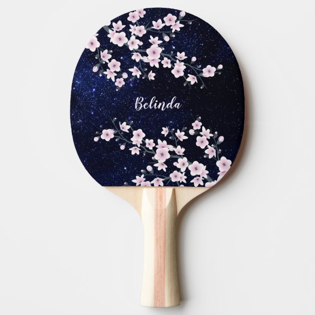 Cherry Blossom Starry Night Sky Pink Blue Monogram Tischtennis Schläger (Vorderseite)