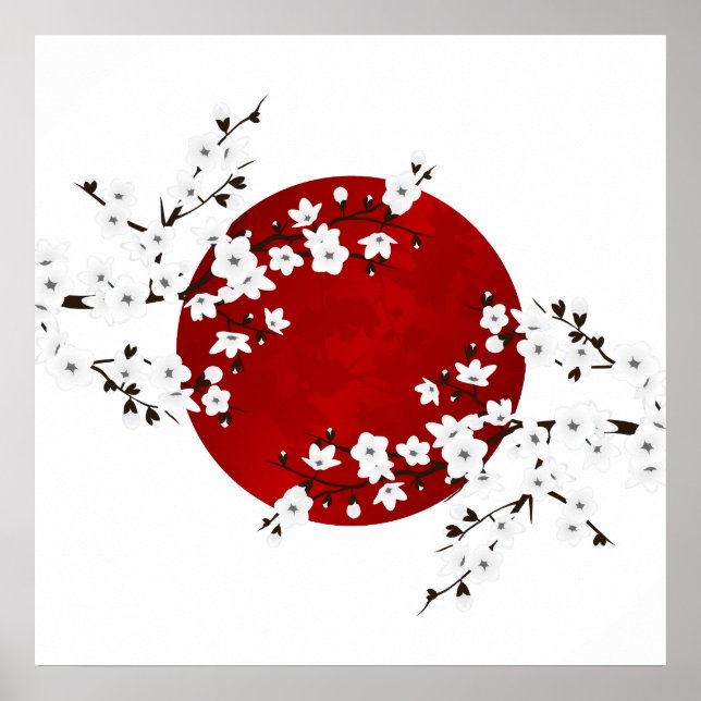 Cherry Blossom steigt Sun Red White Poster (Vorne)