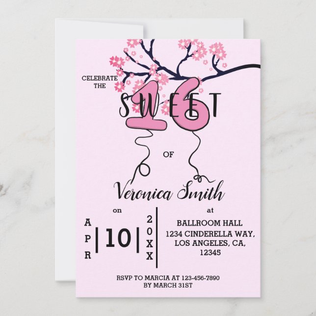 Cherry Blossom Sweet 16 Invitation (Devant)