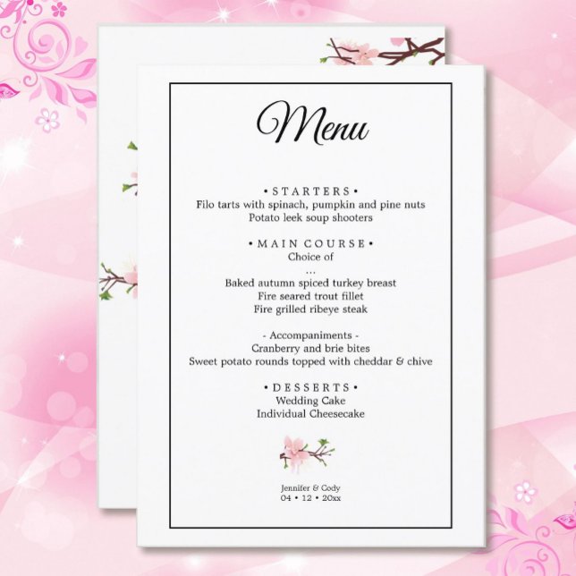 Cherry Blossom Template Wedding Flat Menu Menükarte (Von Creator hochgeladen)
