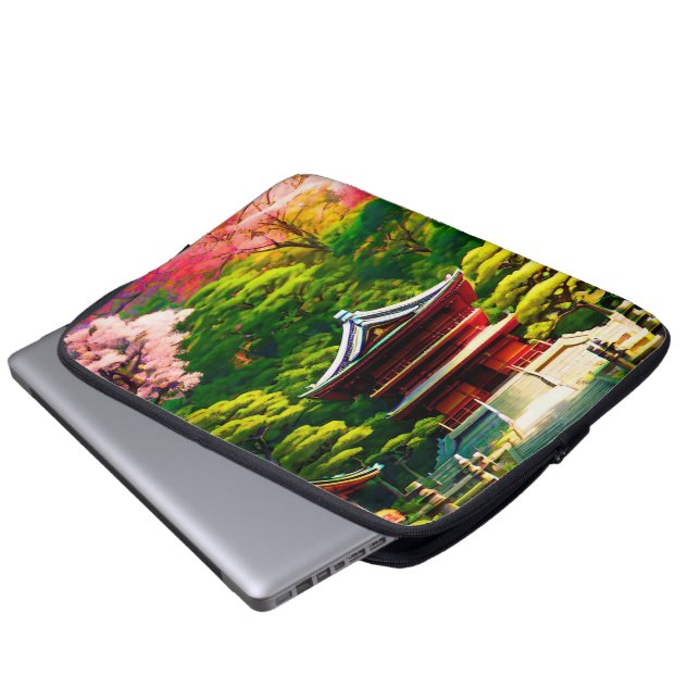 Cherry Blossom Temple Laptopschutzhülle (Vorne Knopf)