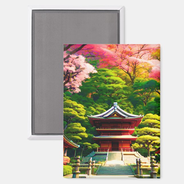 Cherry Blossom Temple Magnet (Vorderseite/Rückseite)