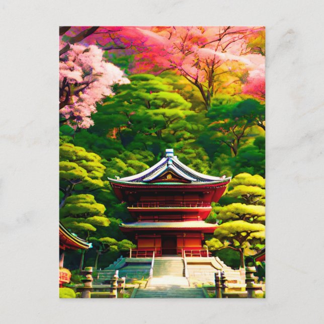 Cherry Blossom Temple Postkarte (Vorderseite)