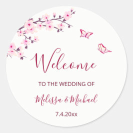 Cherry Blossom Thank You Wedding Welcome Runder Aufkleber