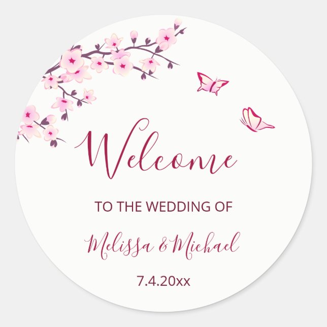 Cherry Blossom Thank You Wedding Welcome Runder Aufkleber (Vorderseite)