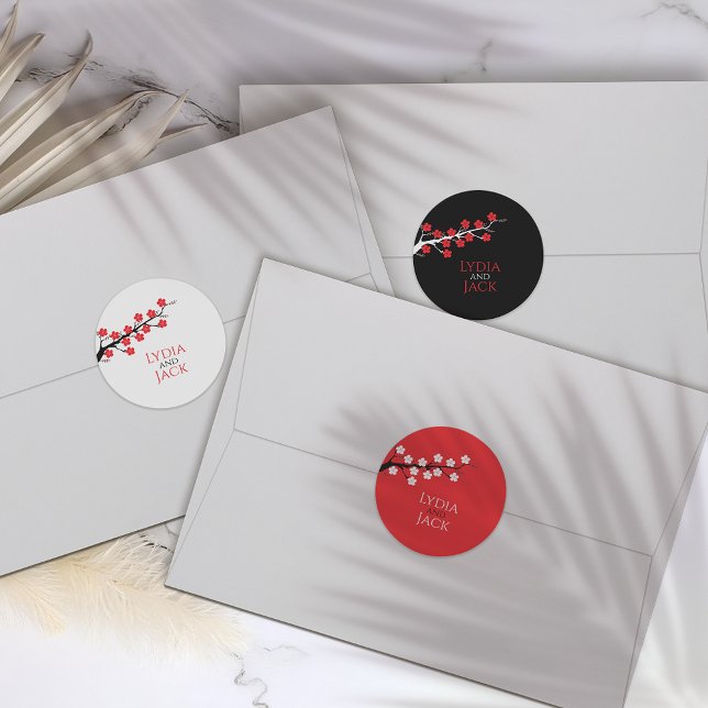 Cherry Blossom Themed Wedding Stickers Etiketten (Von Creator hochgeladen)