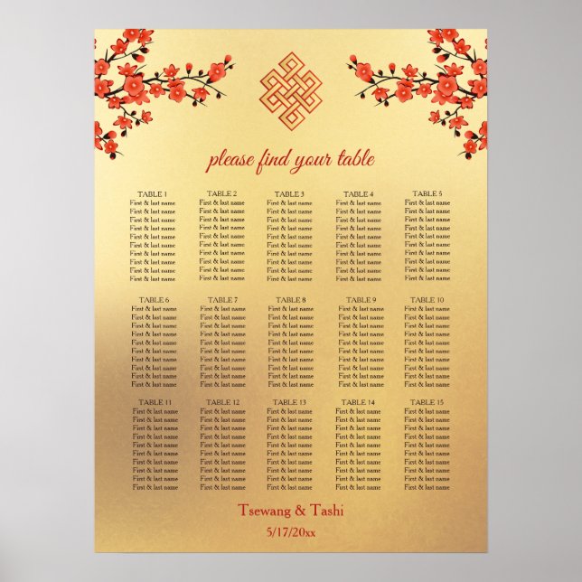 Cherry Blossom Tibetische Hochzeitstabelle Poster (Vorne)