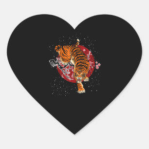 Cherry Blossom Tiger Herz-Aufkleber