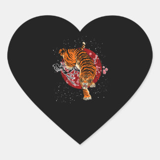 Cherry Blossom Tiger Herz-Aufkleber