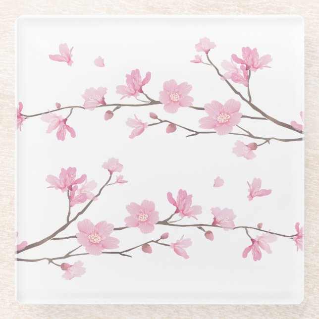 Cherry Blossom - transparent Glasuntersetzer (Vorderseite)