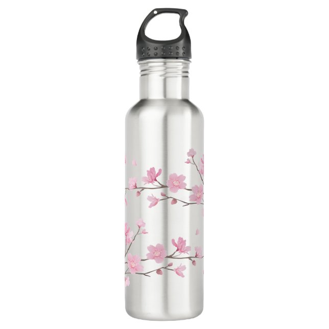 Cherry Blossom - Transparenter Hintergrund Edelstahlflasche (Vorderseite)