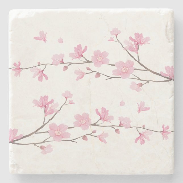 Cherry Blossom - Transparenter Hintergrund Steinuntersetzer (Vorderseite)