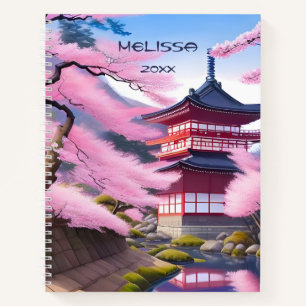 Cherry Blossom Tree and Temple Name hinzufügen Notizbuch
