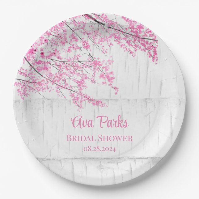 Cherry Blossom Tree Bark Brautparty Pappteller (Vorderseite)