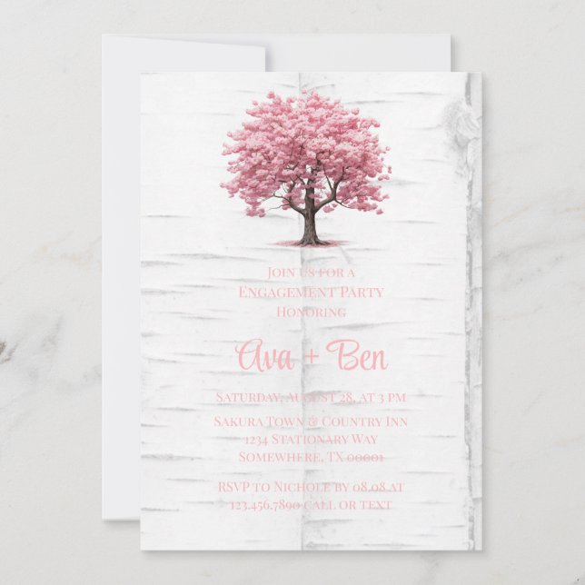 Cherry Blossom Tree Bark Engagement Party Einladung (Vorderseite)