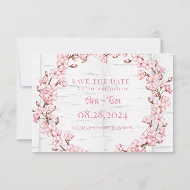 Cherry Blossom Tree Bark Save the Date Card Dankeskarte (Vorderseite)