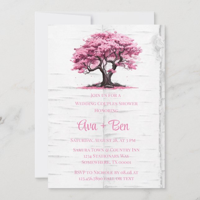 Cherry Blossom Tree Bark Wedding Couples Dusche Einladung (Vorderseite)