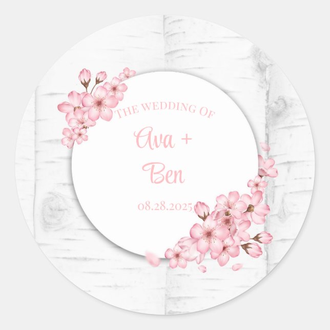 Cherry Blossom Tree Bark Wedding Runder Aufkleber (Vorderseite)