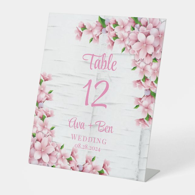 Cherry Blossom Tree Bark Wedding Tischnummer Sockelschild (Vorderseite)