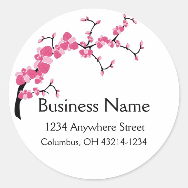 Cherry Blossom Tree Branch Round Address Labels Runder Aufkleber (Vorderseite)