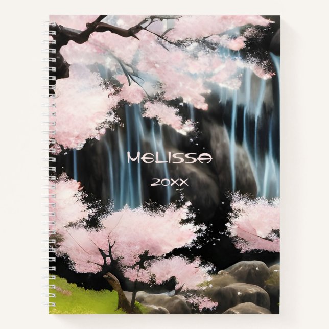 Cherry Blossom Tree Japanische Landschaft Notizbuch (Vorderseite)