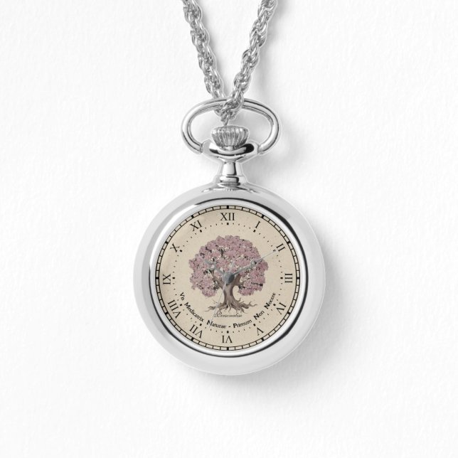 Cherry Blossom Tree of Life Latin Necklace Eatch Armbanduhr (Vorderseite)