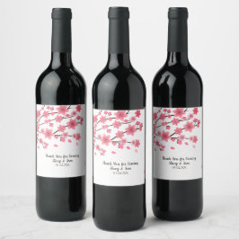 Cherry Blossom Tree Petals Pink Wedding Wine Label Weinetikett
