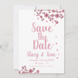 Cherry Blossom Tree Petals Save the Date Einladung