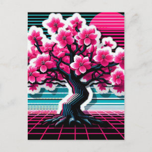 Cherry Blossom Tree Synthwave 803 Postkarte